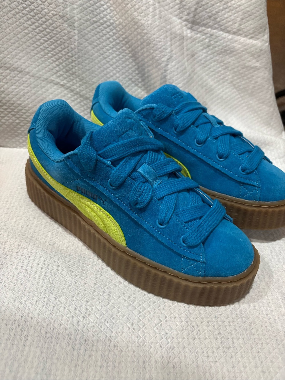 Puma Fenty Rihanna Creeper Phatty Speed Blue Suede Platform Sneakers 6.5